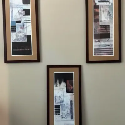 3 Framed and Matted Abstract Art Prints 