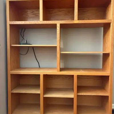 Wood Shelving Unit with Asymmetrical Compartments
