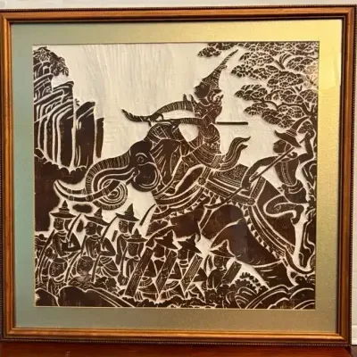Thai Temple Rubbing on Rice Cloth Framed and Matted #2