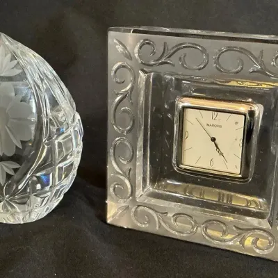 Marquis by Waterford Crystal Desk Clock & Polish Lead Crystal Paperweight