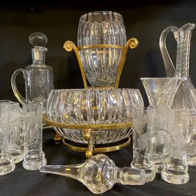 Art Deco Footed Brass Vase & Bowl