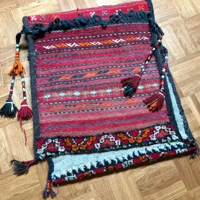  Handwoven Tribal Wool Saddlebag Kilim Rug with Tassels