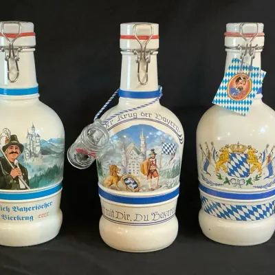 Set of 3 1986 Altenmunster Bavarian Ceramic Beer Gift Jugs King Ludwig 