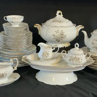 Edelstein Bavaria German Porcelain Dinner & Tea Service Floral Gold Trim
