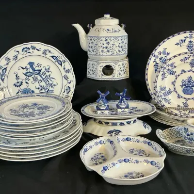 Blue & White Porcelain China Collection &  Bavaria Teapots Plates