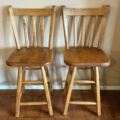 Pair of Solid Wood Counter Height Spindle Back Chairs