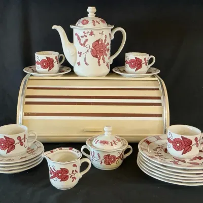  Goebel Rosenau Rot West Germany 1960s Tea & Dessert Set With Bread Box