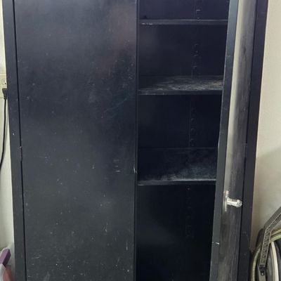 Black metal storage cabinet