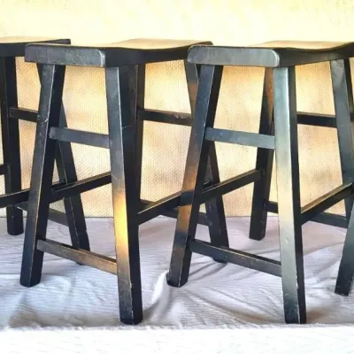 FTH312 - Set of 4 Black Wood Counter-Height Saddle Stools ( Home Decor Chair Chairs )