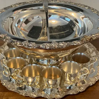 Vintage Sheridan Silver-Plated Punch Bowl Set 