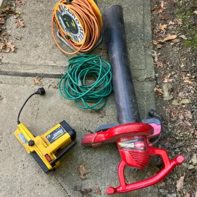 Toro Corded Ultra Blower/Vac, McCulloch Electramac EM250 Electric Chain Saw, and Extension Cords