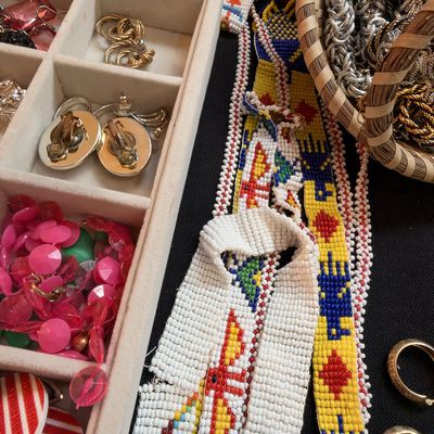Seed bead woven bracelets and vintage clip earrings