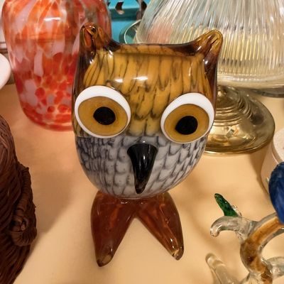 Hand blown art glass owl figurine