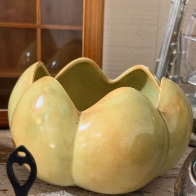 Vintage green pottery tulip planter