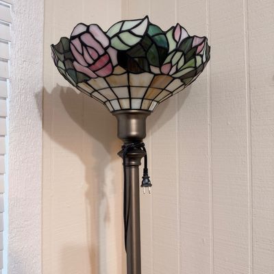 Tiffany style stained glass rose floor lamp