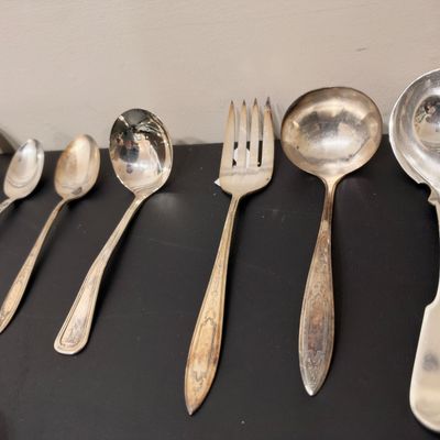 Sterling silver serving spoons, ladles and serving fork