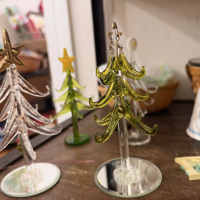 Blown glass Christmas tree figurines