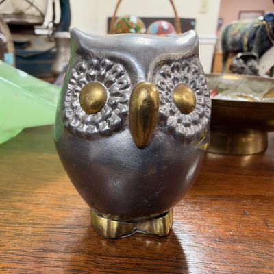Pewter and brass owl figurine