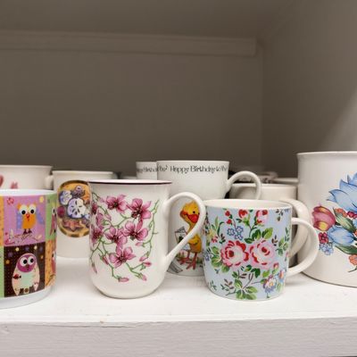 Floral and owl porcelain coffee mugs