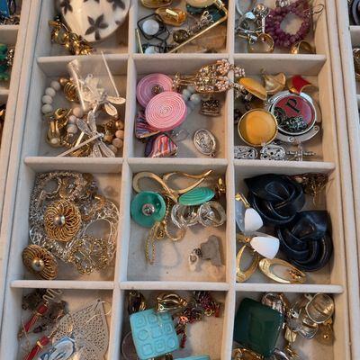 Vintage statement earrings, enamel and stone