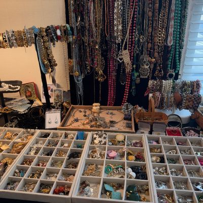 Costume jewelry display, necklaces, bracelets, earring trays