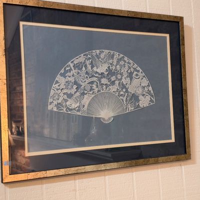Framed lace fan shadowbox art