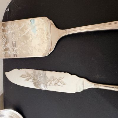 Sterling silver pie server and etched cake knife