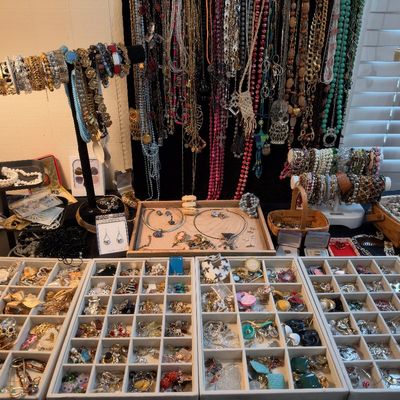Costume jewelry necklaces, bracelets and earrings