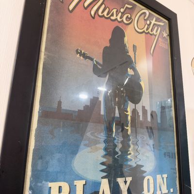 Framed Music City Play On guitarist art print