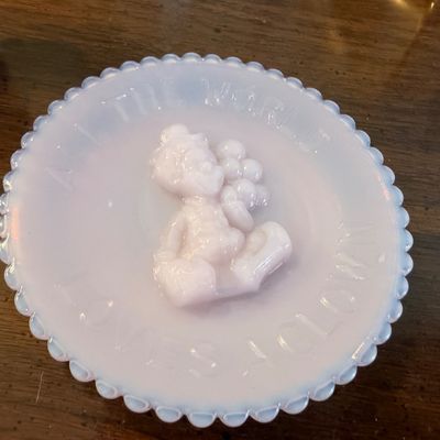 Opalescent milk glass teddy bear plate