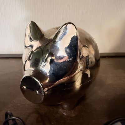 Silver tone metal piggy bank