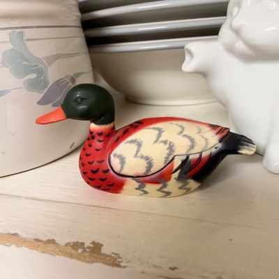 Painted wood mallard duck figure