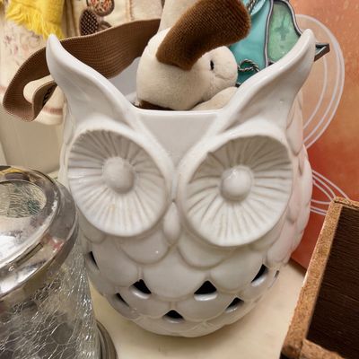 White ceramic owl planter
