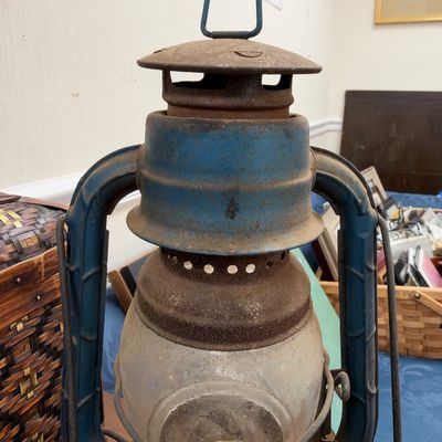 Vintage blue metal kerosene lantern