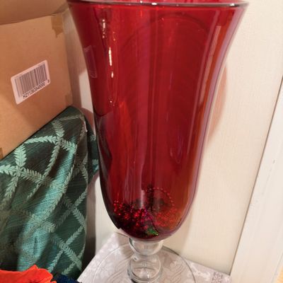Tall ruby red glass vase