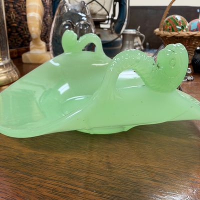 Green milk glass swan dish