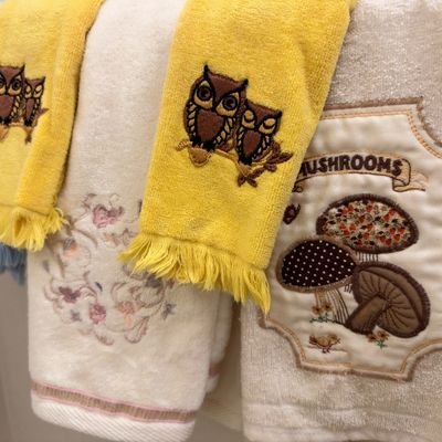 Vintage embroidered owl and mushroom kitchen towels