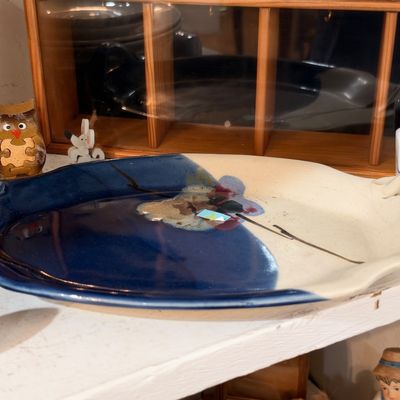 Blue and white glazed pottery serving platter