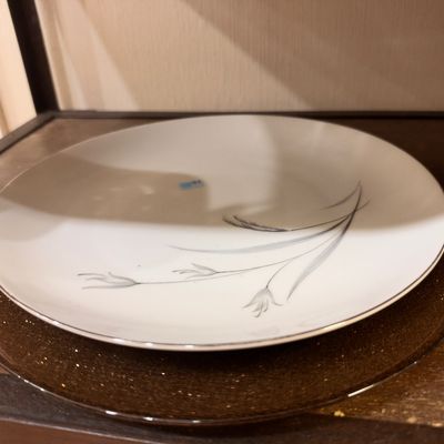 Vintage fine china plate, gray wheat pattern