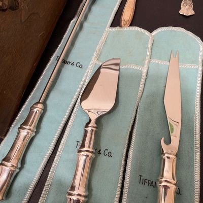 Tiffany & Co. bamboo cheese knife and server set