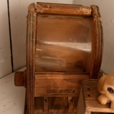 Vintage wooden Dial A Pick rotating box