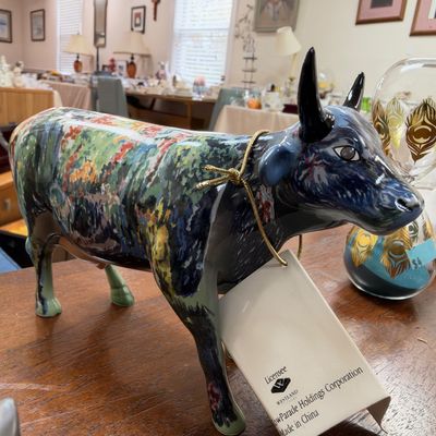 CowParade painted cow figurine with tag
