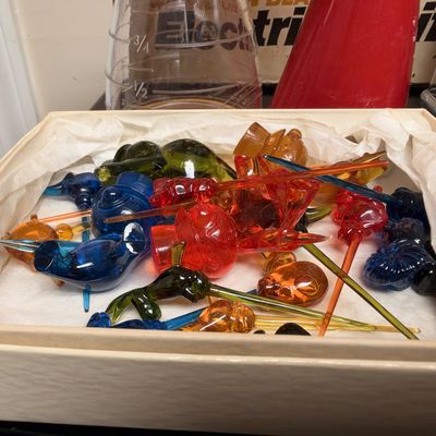 Colorful glass bird cocktail picks