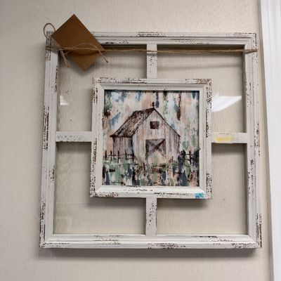 Rustic barn print in distressed window frame