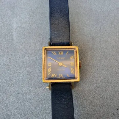 Vintage TISSOT Stylist Swiss Blue Dial Rectangular Wristwatch