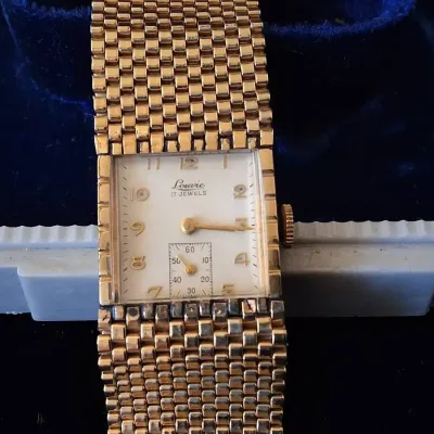 Vintage LOUVIC 17-Jewel Rectangular Gold-Tone Wristwatch