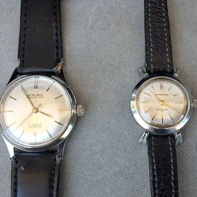 Vintage STäUBLE & GARRARD 17-Jewel Swiss Wristwatch Pair