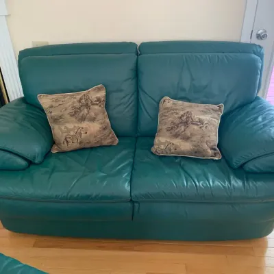 Green Leather Like Loveseat