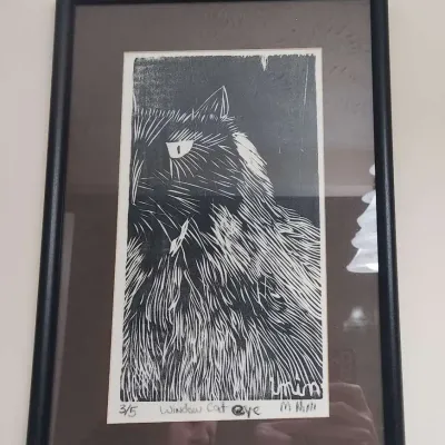 Cat Wood Block Print