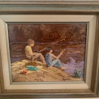 Palmieri Paintings-Boys Fishing And Boy In Red Wagon 